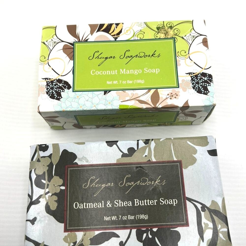 Set of 2 Shugar Soapworks Coconut Mango Soap bar Oatmeal  Shea Butter Hand Body